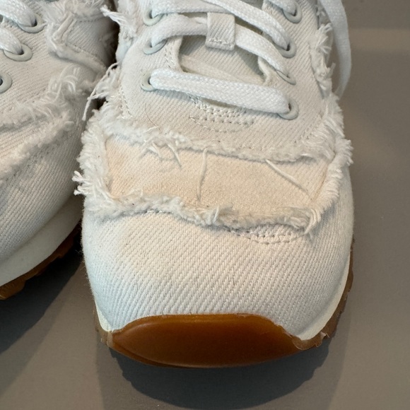 Miu Miu x New Balance 574 
 Distressed White Denim Canvas Sneakers Runners - Picture 6 of 14